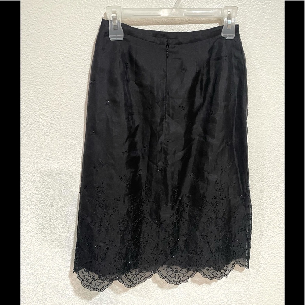 ANN TAYLOR Silk embroidered black midi skirt-2P - Picture 6 of 11